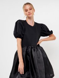 Mixed Media Organza Mini Dress - Black