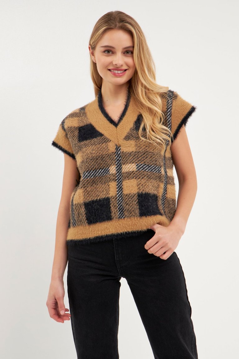 Mohair Plaid Vest - Camel