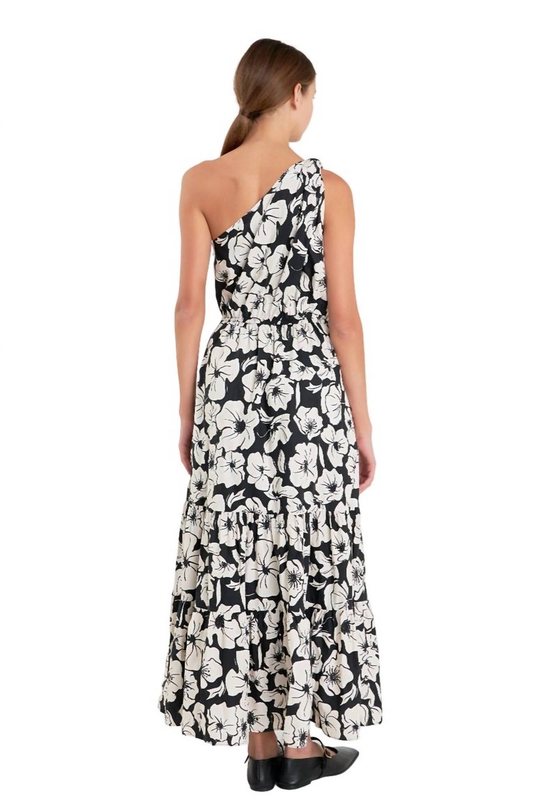 One Shoulder Floral Dress In Black