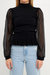 Organza Long Sleeve Knit Blouse with Mock Neck