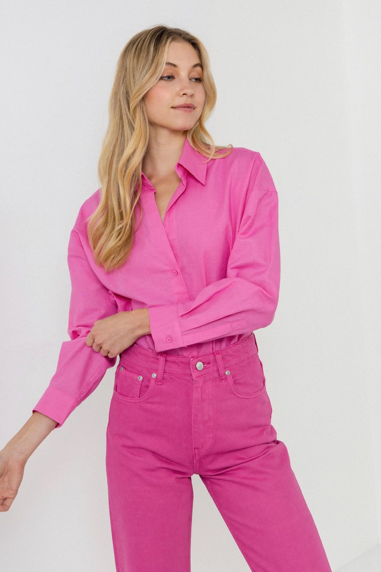 Oversized Linen Shirts - Pink