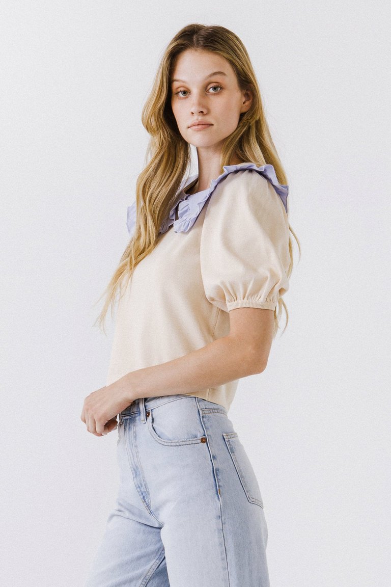 Oversized Ruffled Collar Knit Top