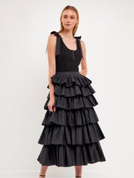 Pleated Combo Maxi Poplin Skirt - Black