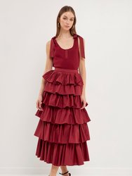 Pleated Combo Maxi Poplin Skirt