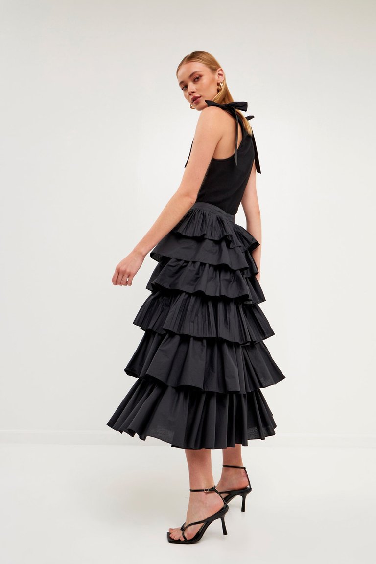 Pleated Combo Maxi Poplin Skirt