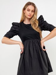 Pleated Puff Sleeve Mini Dress