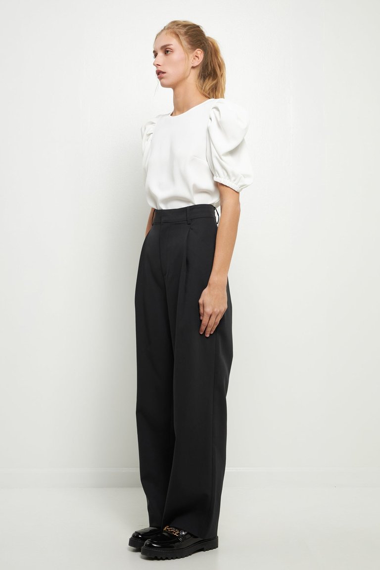 Pleated Puff Sleeve Top