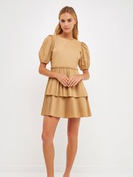 Pleated Tiered Mini Dress - Camel