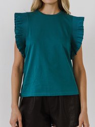 Poplin Knit Mixed Ruffle Detail Top