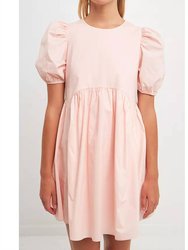 Poplin Puff Sleeves Dress - Light Pink
