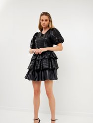 PU Embroidery Mini Dress - Black