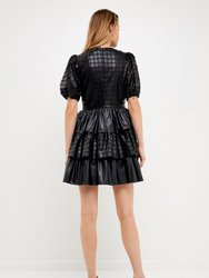 PU Embroidery Mini Dress