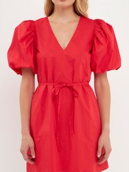 Puff Sleeve A line Shift Mini Dress