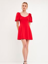 Puff Sleeve Mini Dress - Red