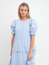 Puff Sleeve Tiered Midi Dress