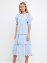 Puff Sleeve Tiered Midi Dress