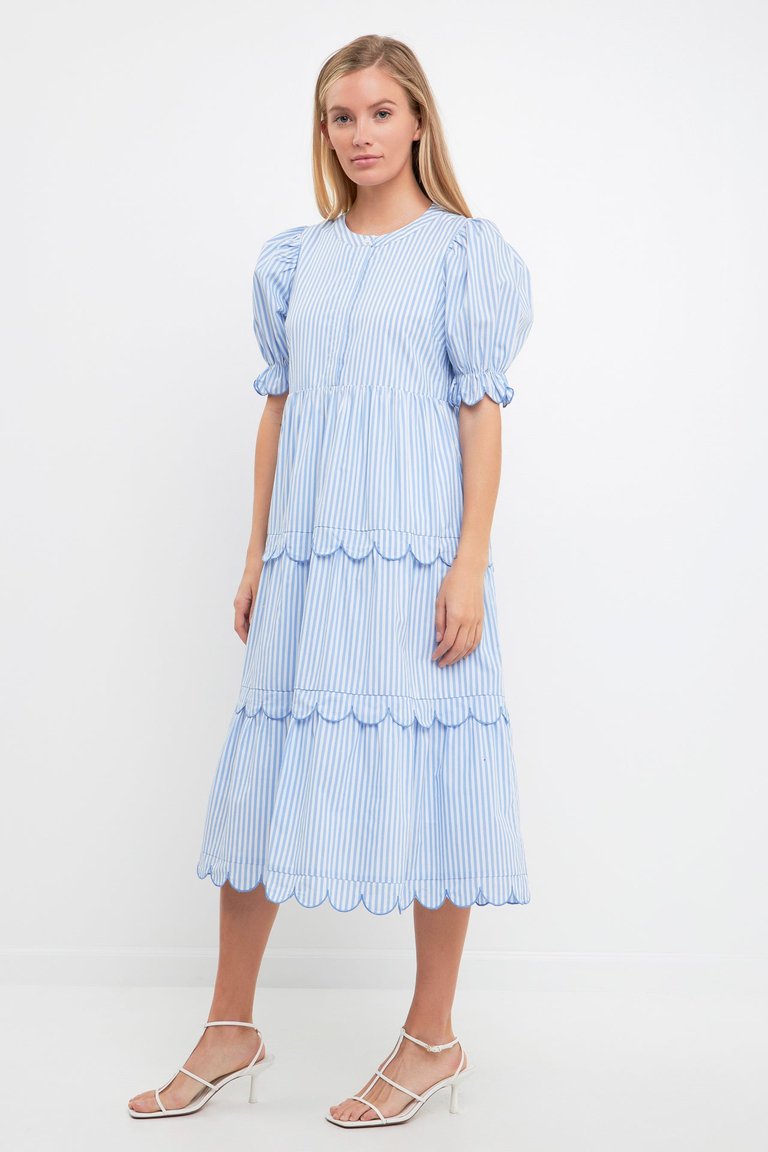 Puff Sleeve Tiered Midi Dress