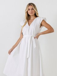 Puffy Sleeve Midi Dress - White