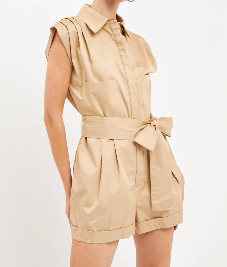 Raquelle Collared Jumpsuit In Khaki - Khaki