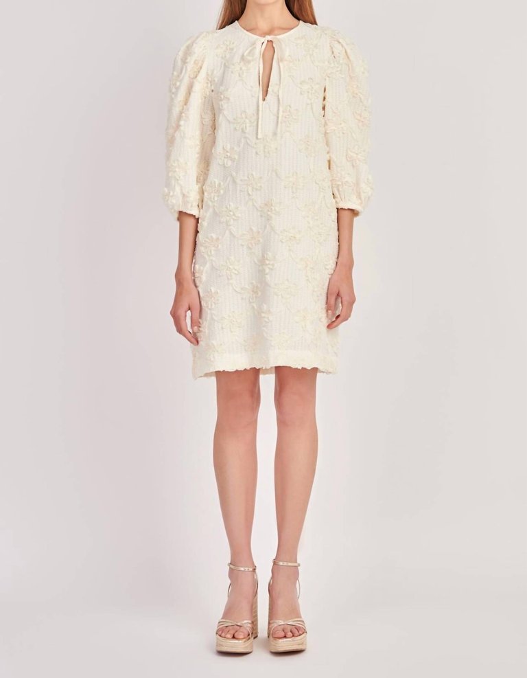 Ribbon Embroidered Shift Dress In Ivory - Ivory