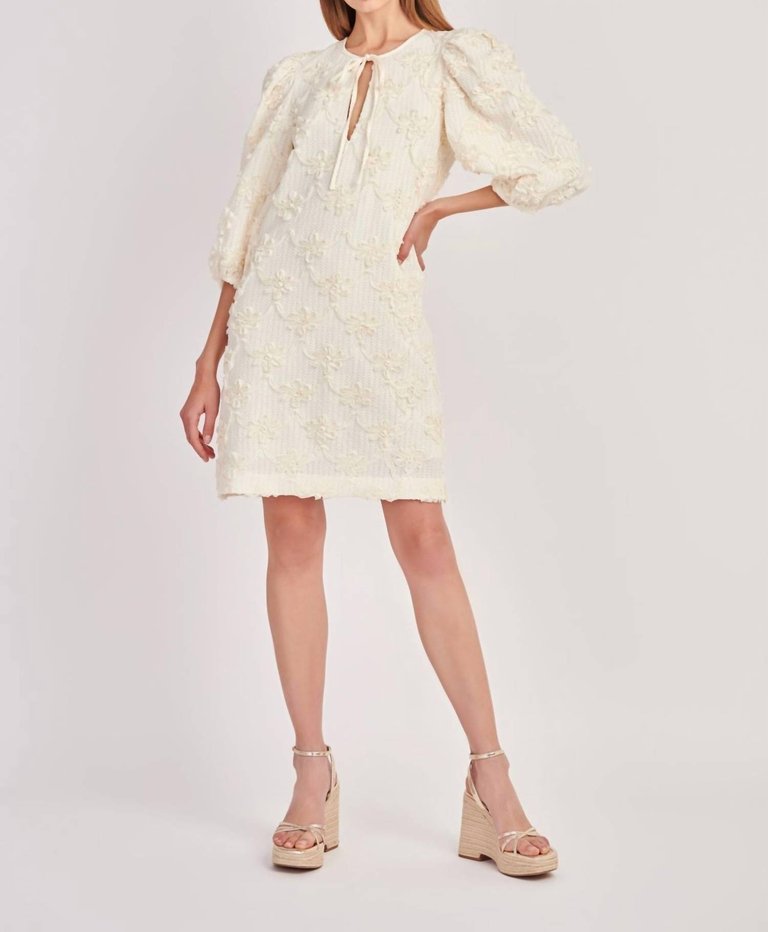 Ribbon Embroidered Shift Dress In Ivory