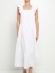 Ruffle Detail Midi Dress - White