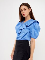 Ruffle Puff Sleeve Top - Oxford Blue