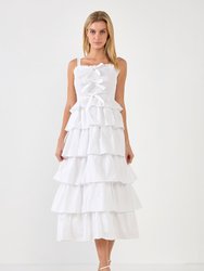 Ruffle Tiered Maxi Dress with Ties - White