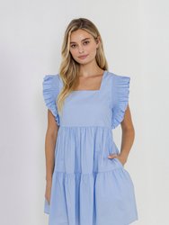 Ruffled Dreess with Smocking Detail - Powder Blue