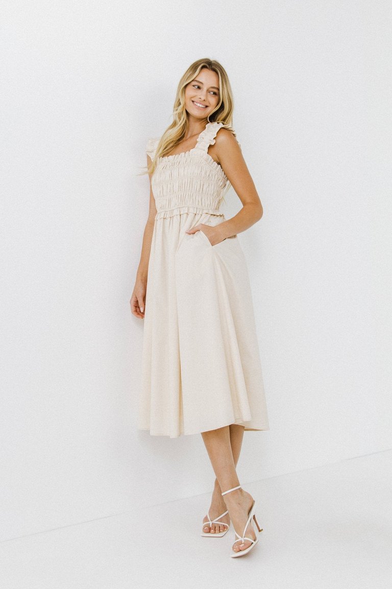 Ruffled Shoulder Straps Midi Dress