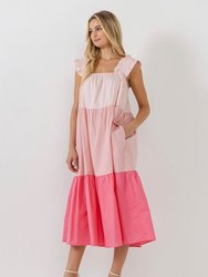 Ruffled Straps Color Block Midi Dress