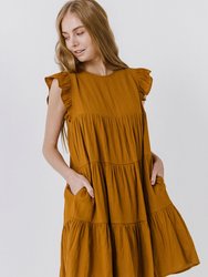 Ruffled Tiered Dress - Brown