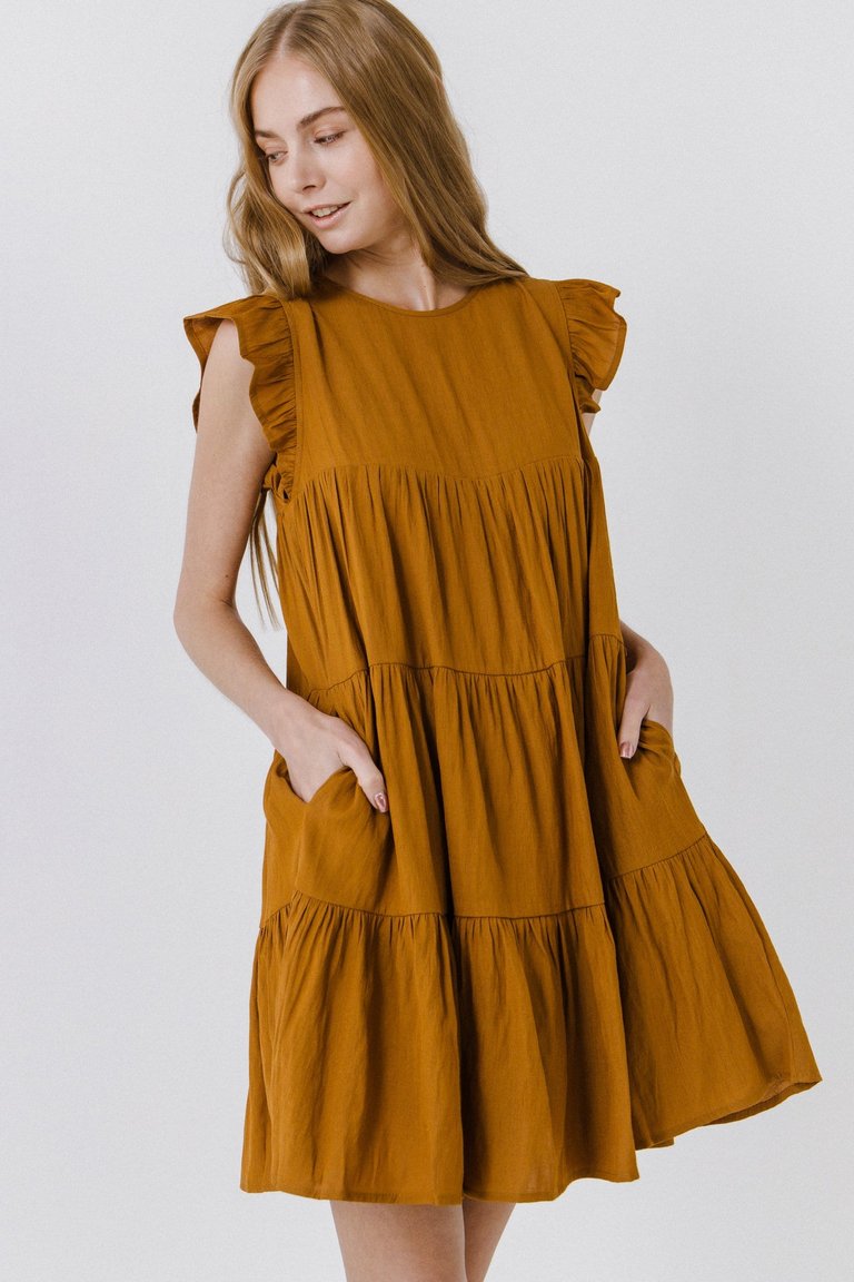 Ruffled Tiered Dress - Brown