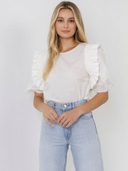 Ruffled Top With Smocking Detail - White