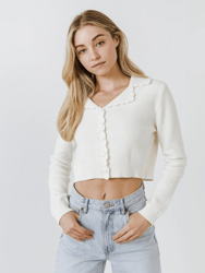 Scallop Edge Cropped Cardigan - Ivory