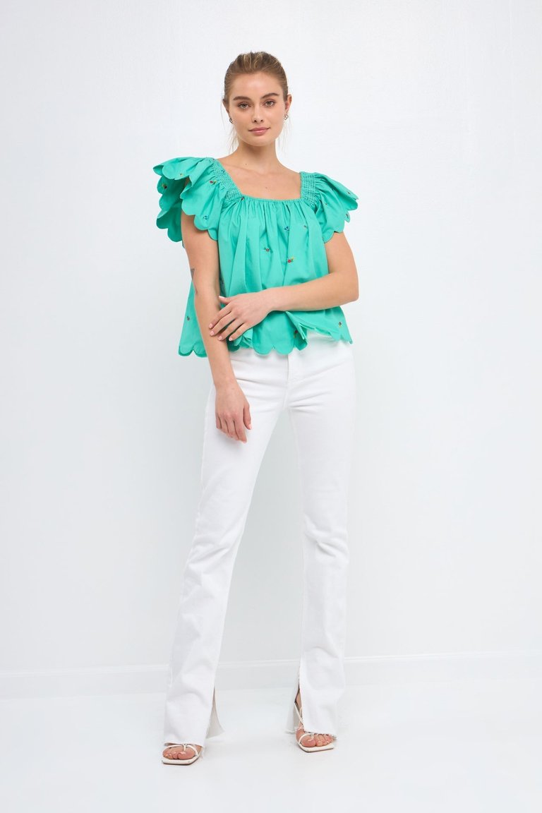 Scalloped Hem Ruffle Detail Top