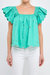 Scalloped Hem Ruffle Detail Top - Emerald