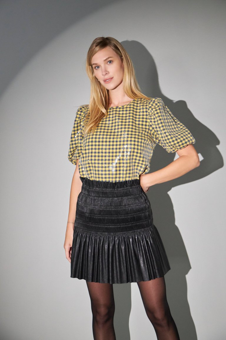 Sequins Gingham Top - Yellow/Navy