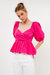 Shirring Detail Puff Sleeve Top - Pink