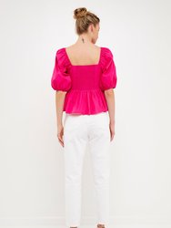 Shirring Detail Puff Sleeve Top