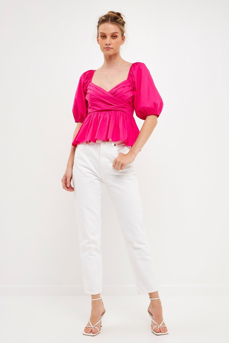 Shirring Detail Puff Sleeve Top