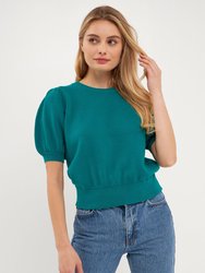 Short Puff Sleeve Knit Top - Emerald