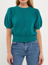 Short Puff Sleeve Knit Top