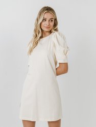 Short Puff Sleeve T Shirt Dress - Cream