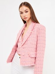 Single-Breasted Tweed Blazer - Pink