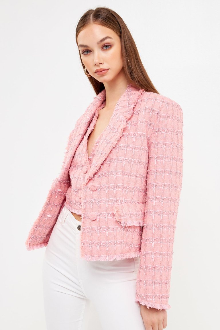 Single-Breasted Tweed Blazer - Pink