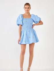 Smocked Dress With Balloon Sleeves