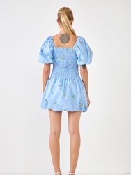 Smocked Dress With Balloon Sleeves