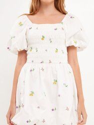 Smocked Dress With Balloon Sleeves