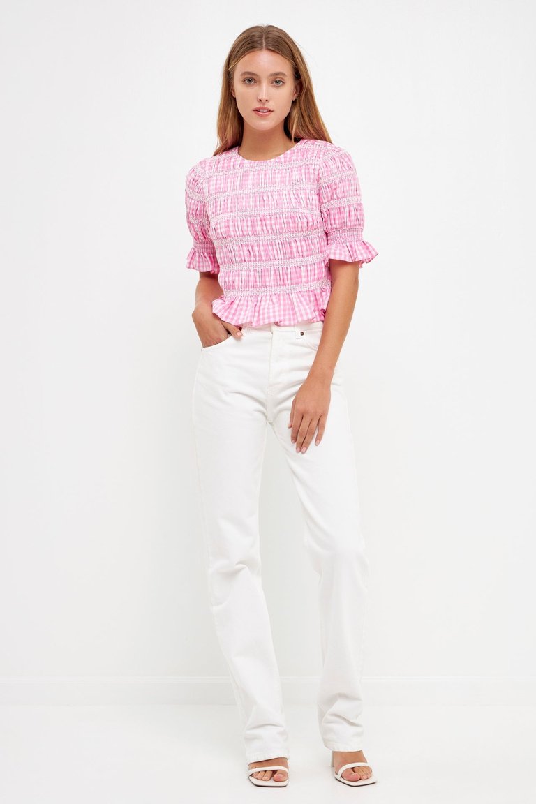 Smocked Gingham Top - Pink